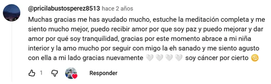 Comentario real en YouTube de @pricilabustosperez8513